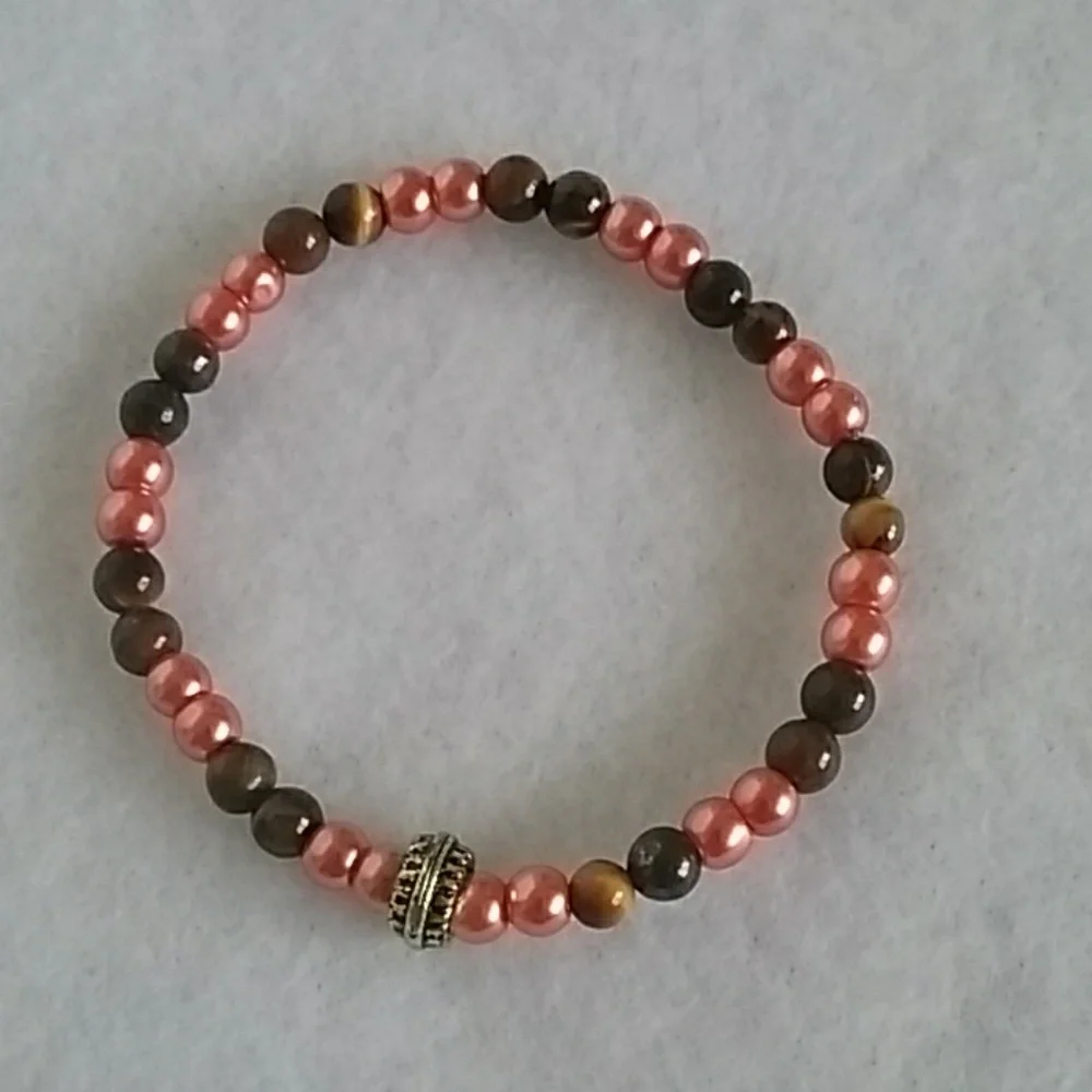 Girls coral and brown beaded bracelet